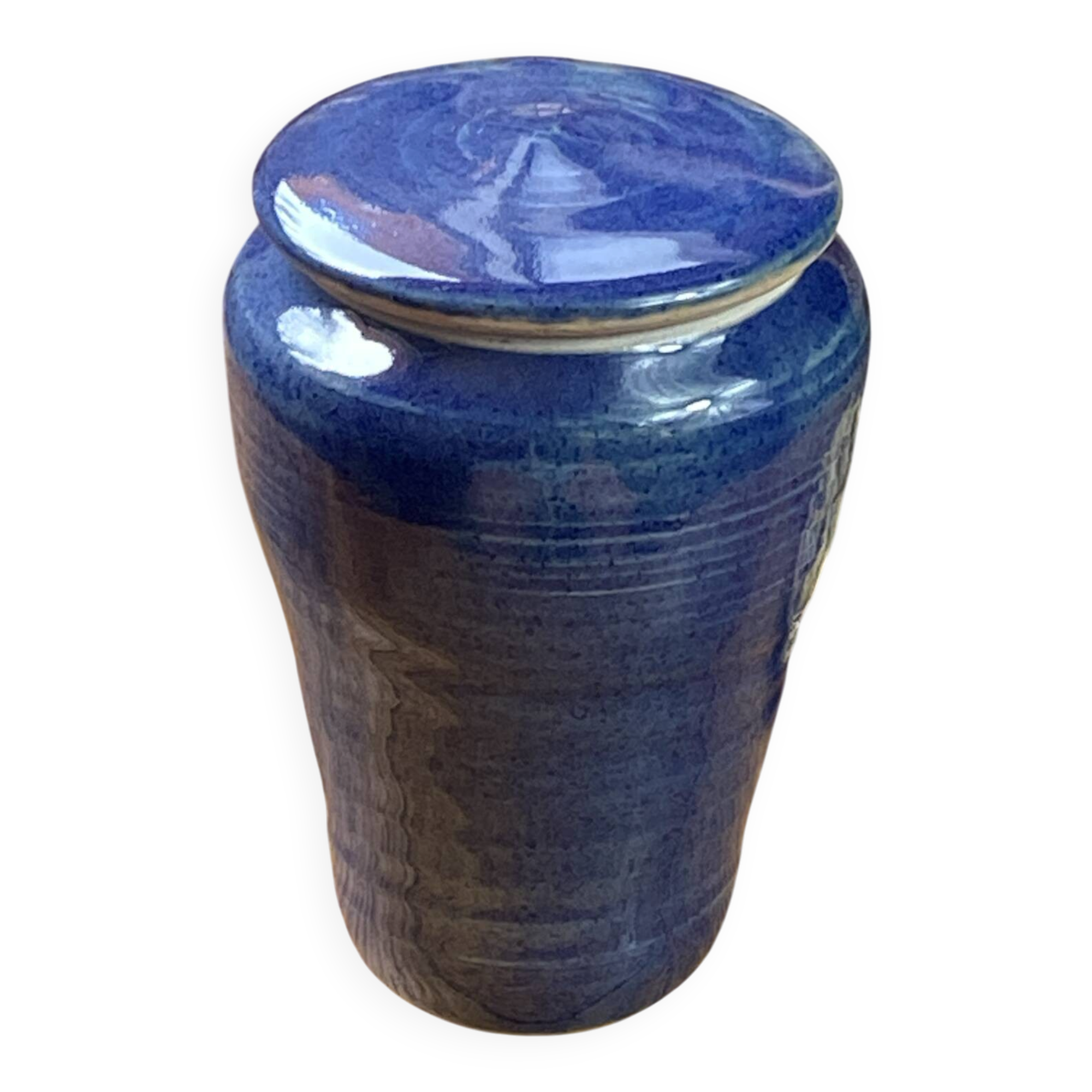 Glazed blue stoneware bonbonnière
