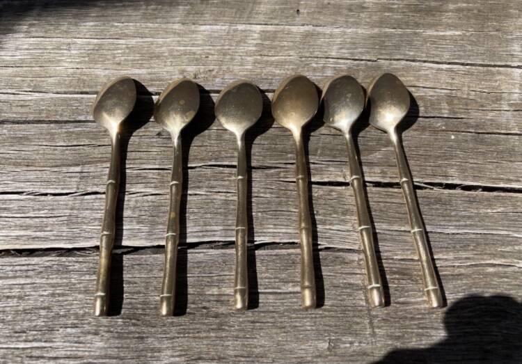 6 cuillères café en laiton doré bambou