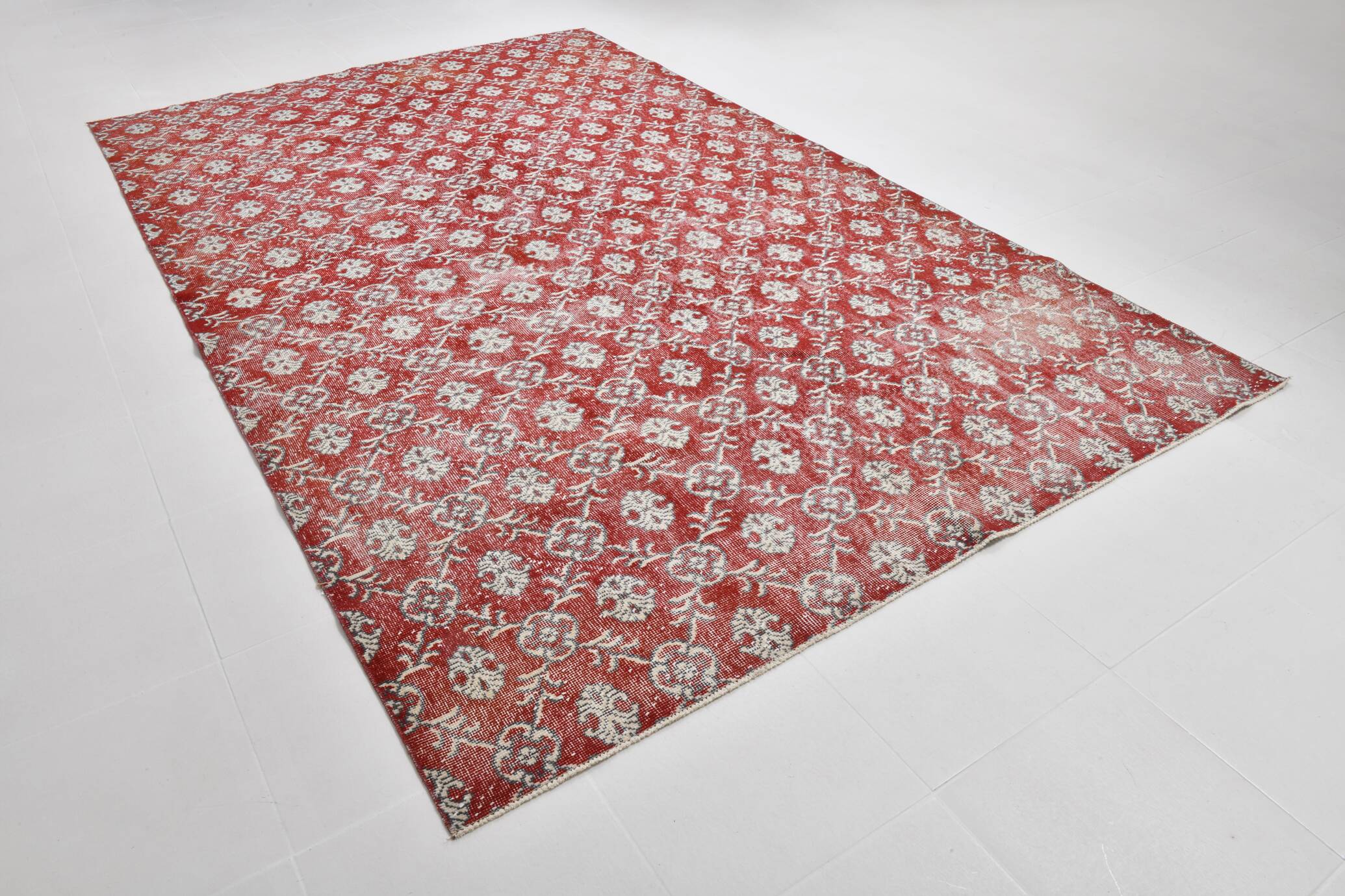 7x11 Brick Red & Beige Persian Vintage Rug, Floral Bohemian Decor,207x333Cm