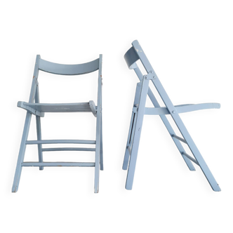 Paires de chaises anciennes pliantes bleues