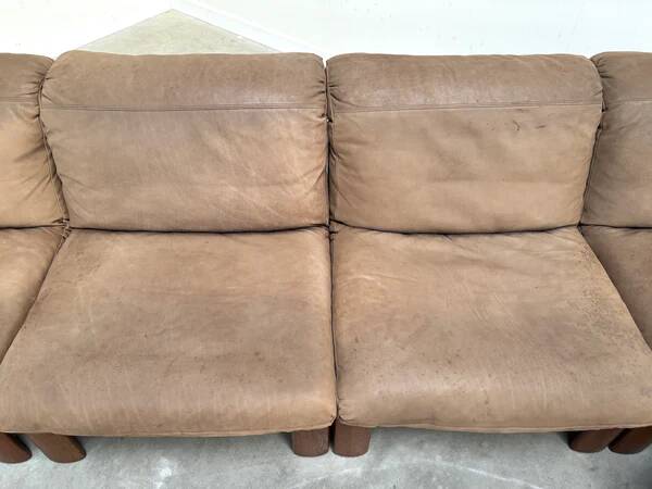 Ensemble de salon / fauteuil / canapé en cuir et chêne Rolf Benz, années 1970