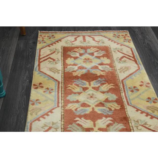 1970s Vintage Turkish Handmade Wool & Cotton Orange Runner Rug 69X196