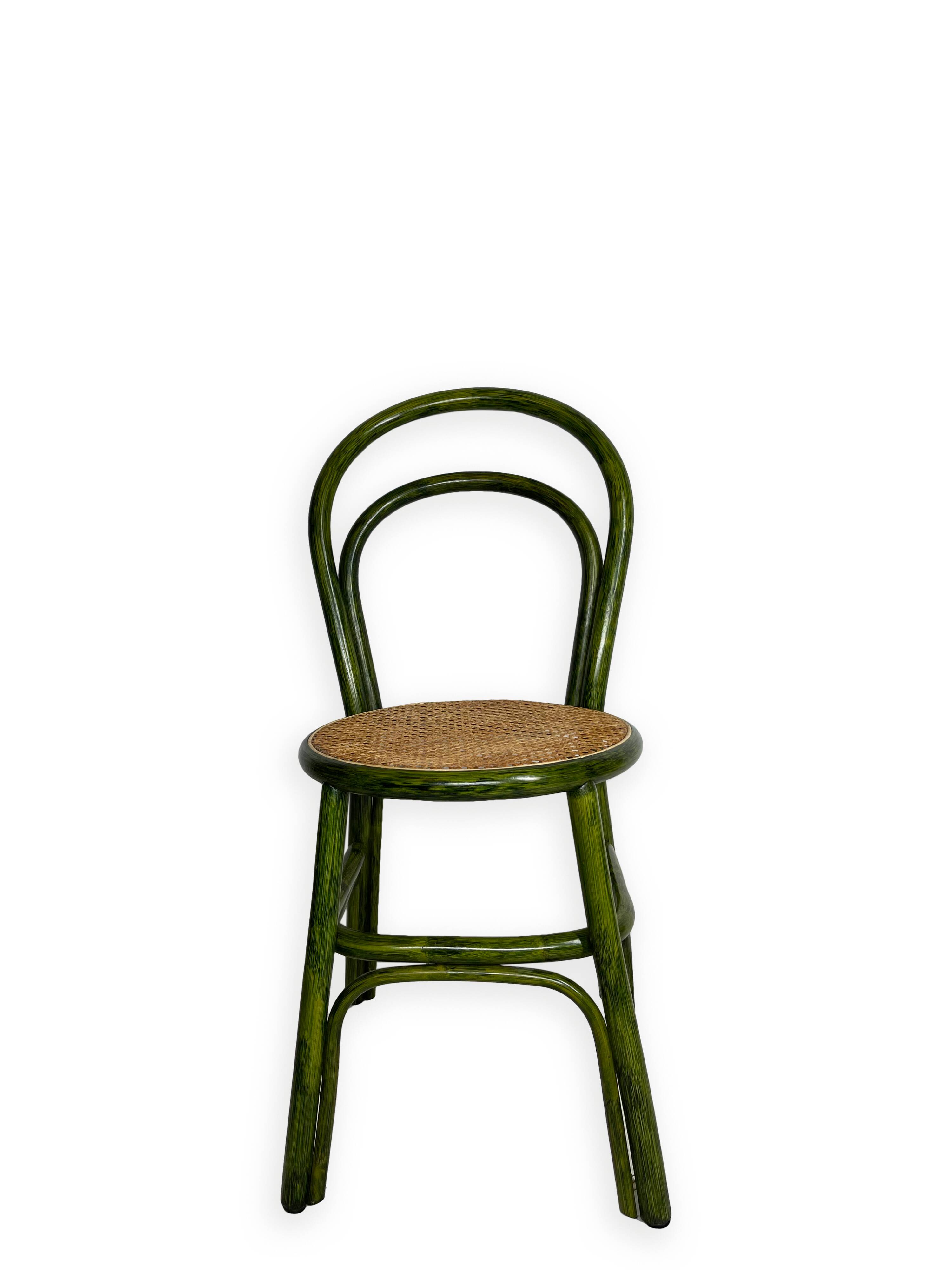 Green rattan wood chairs 1970s