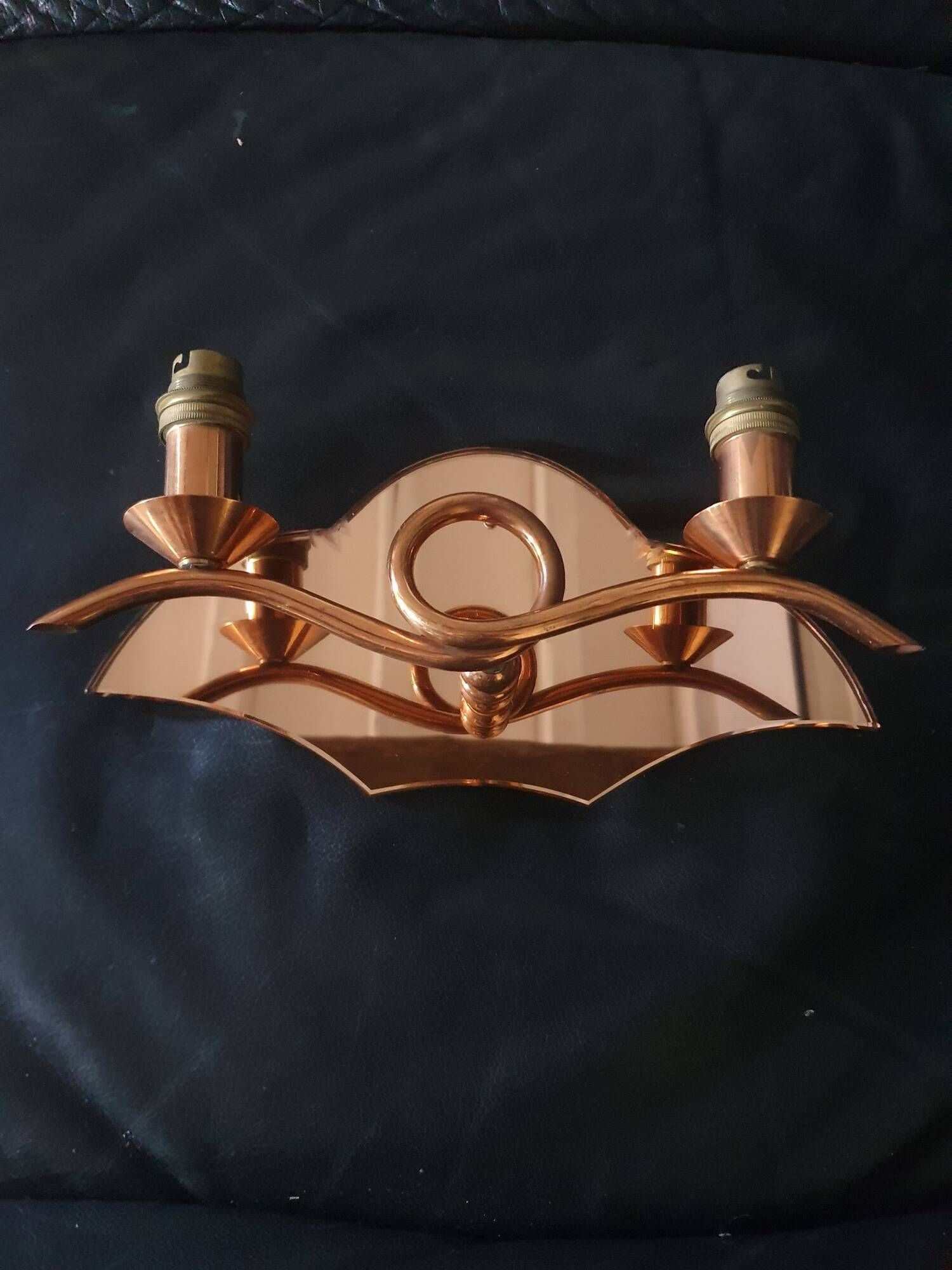 Copper wall lamp with 1940s Art Deco shades.