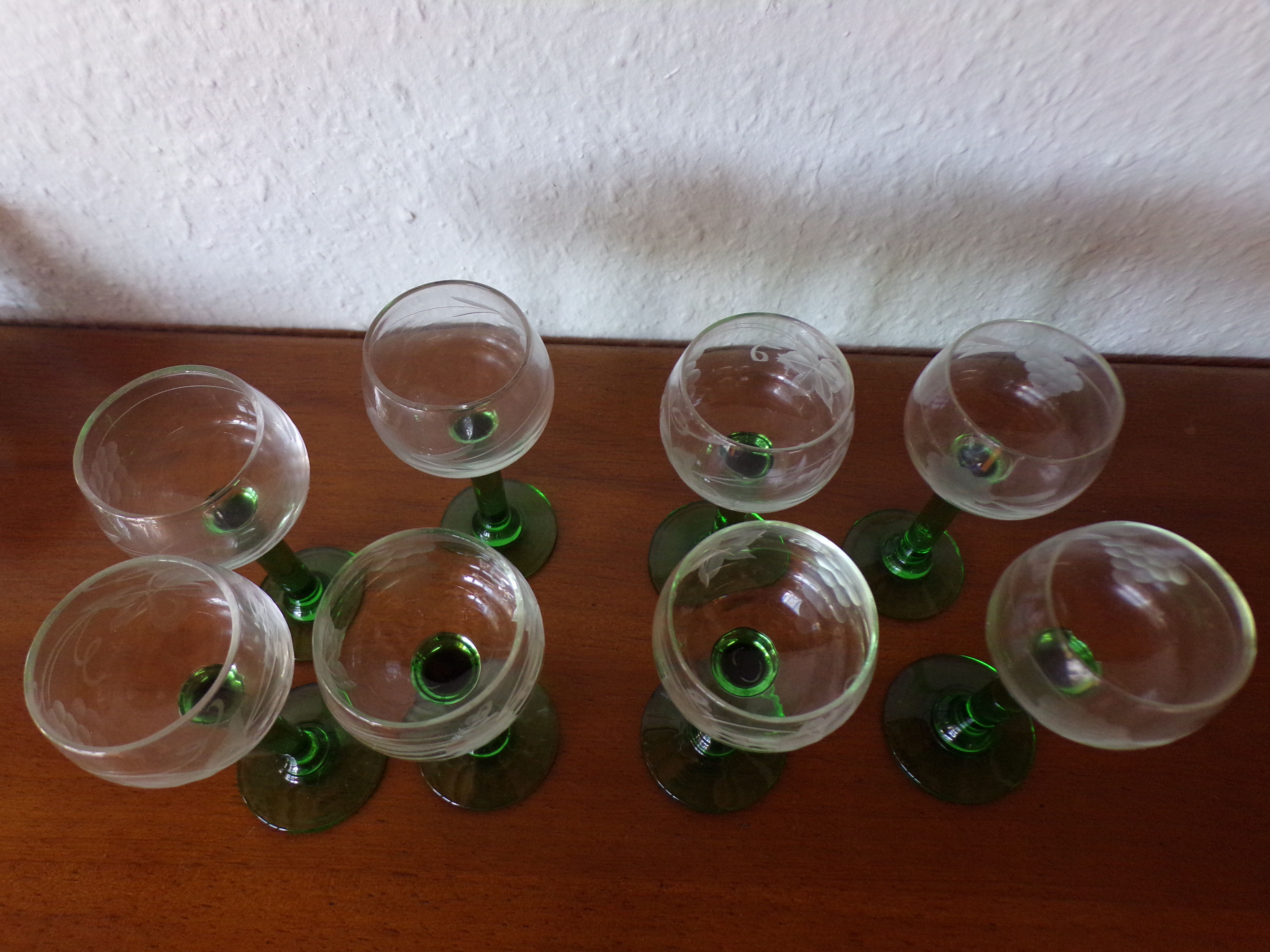 Crystal liqueur glass green foot grape pattern