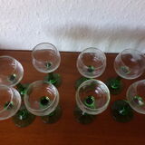 Crystal liqueur glass green foot grape pattern