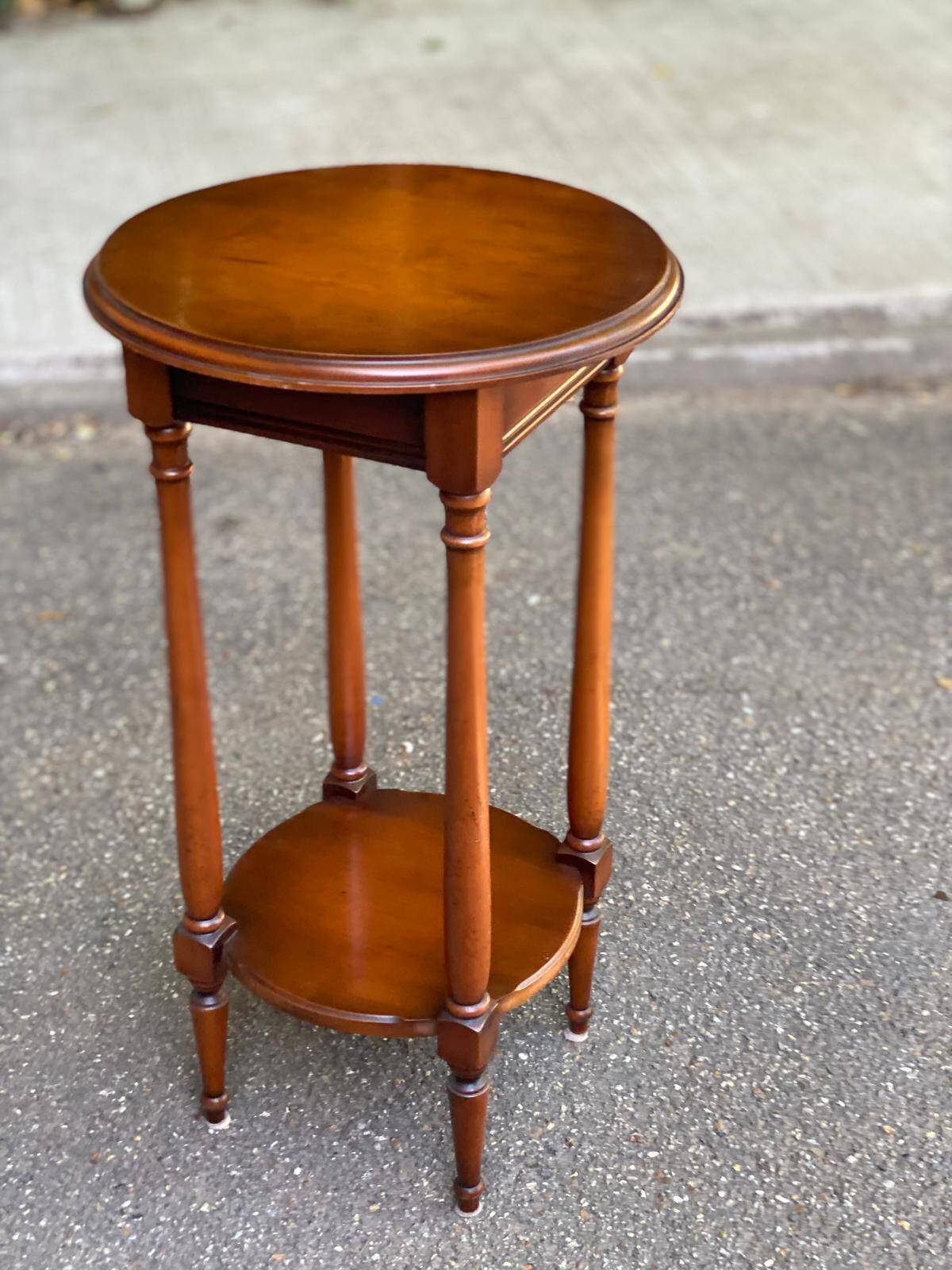 Vintage Louis XVI round solid wood side table 1970