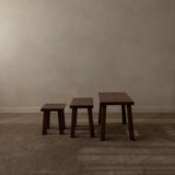 Vintage Brutalist Solid Oak Nesting Tables (Set of 3) – Dutch, 1970s