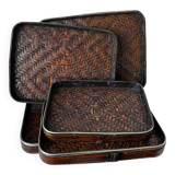 Set of 5 vintage wooden and rattan trays