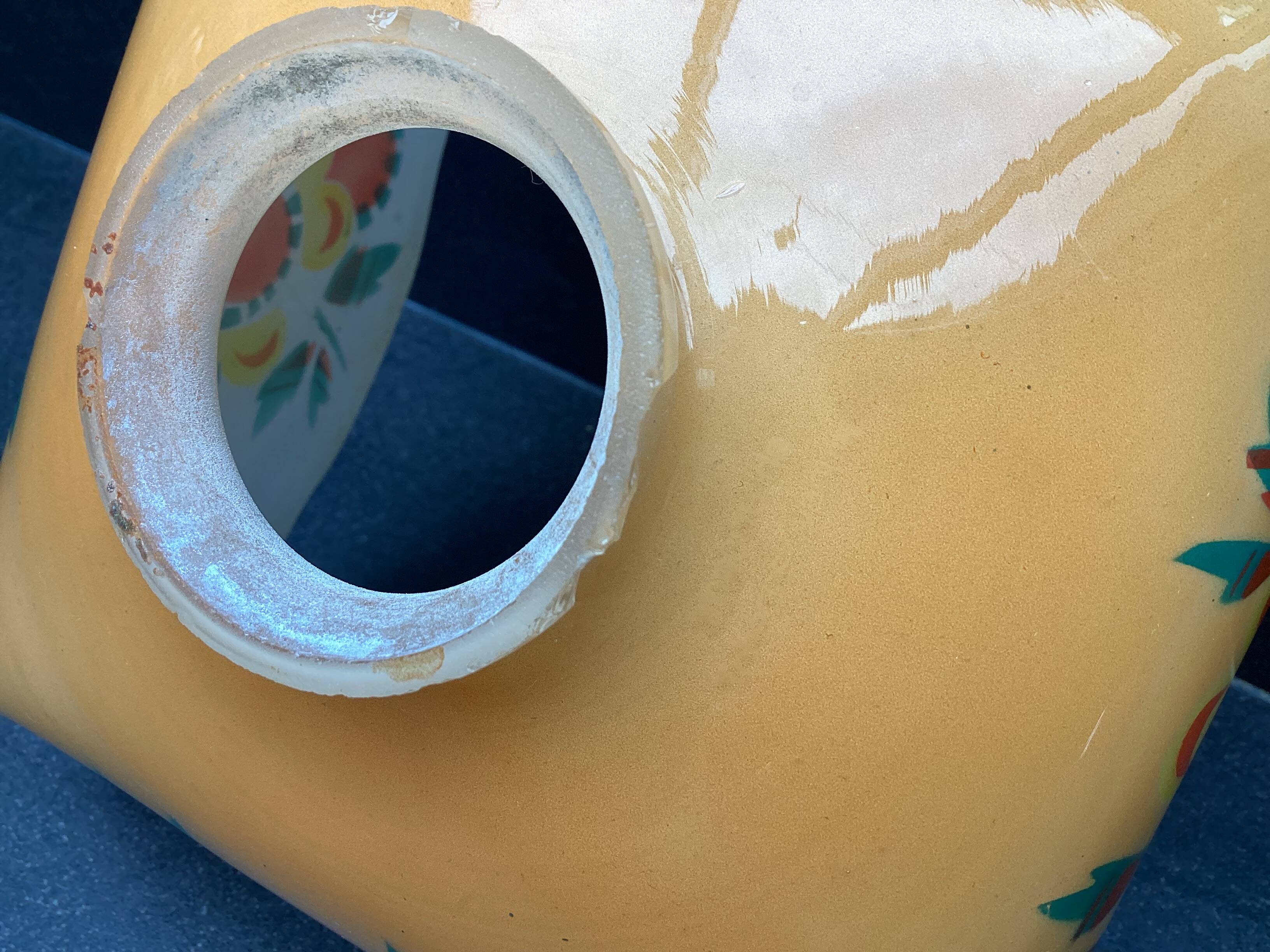 Vintage patterned painted glass pendant lampshade, Czechoslovakia