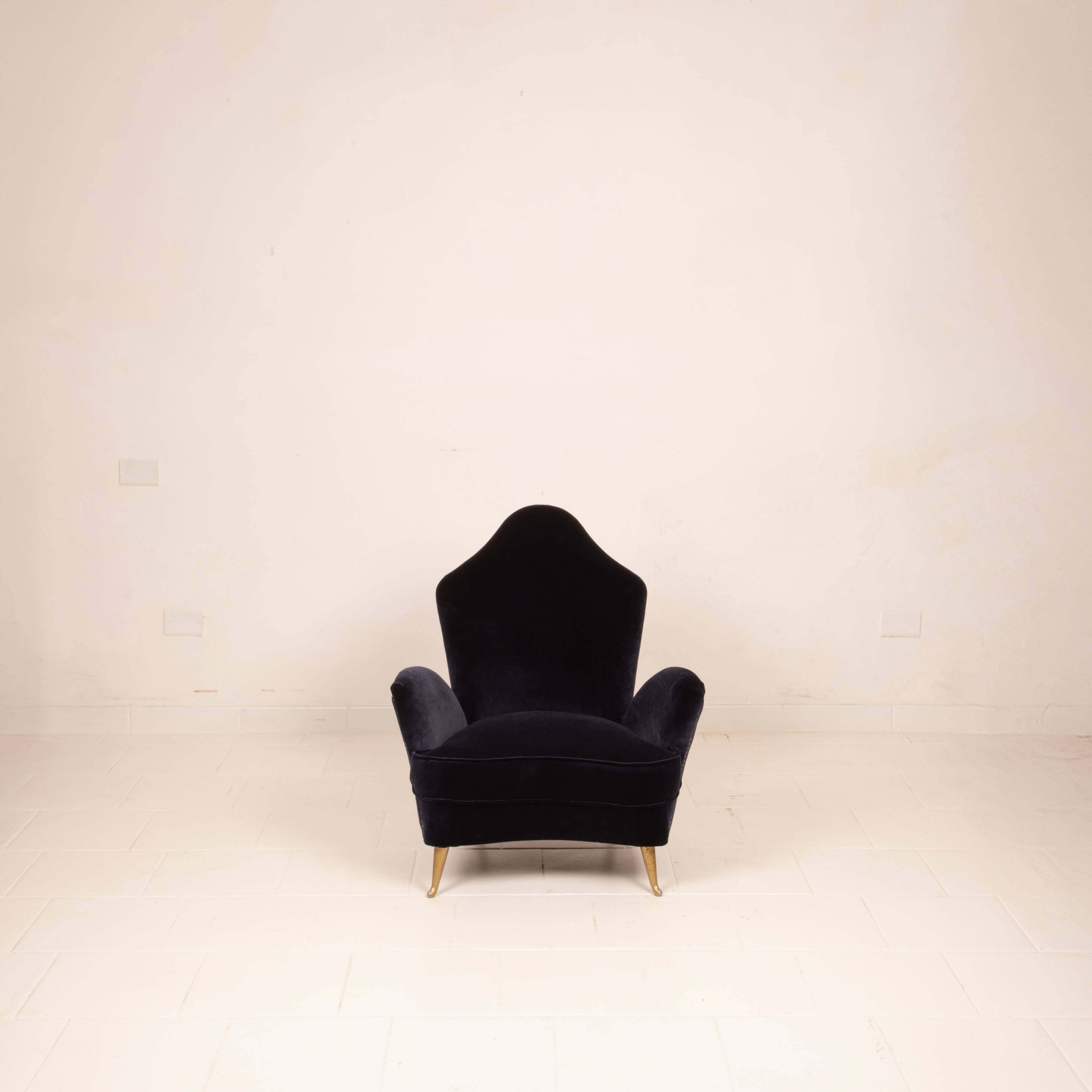 Fauteuil en velours de style mid-century Cesare Lacca pour ISA Bergamo