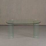 Vintage oval tempered glass dining table by Fiam, Italy 1980s