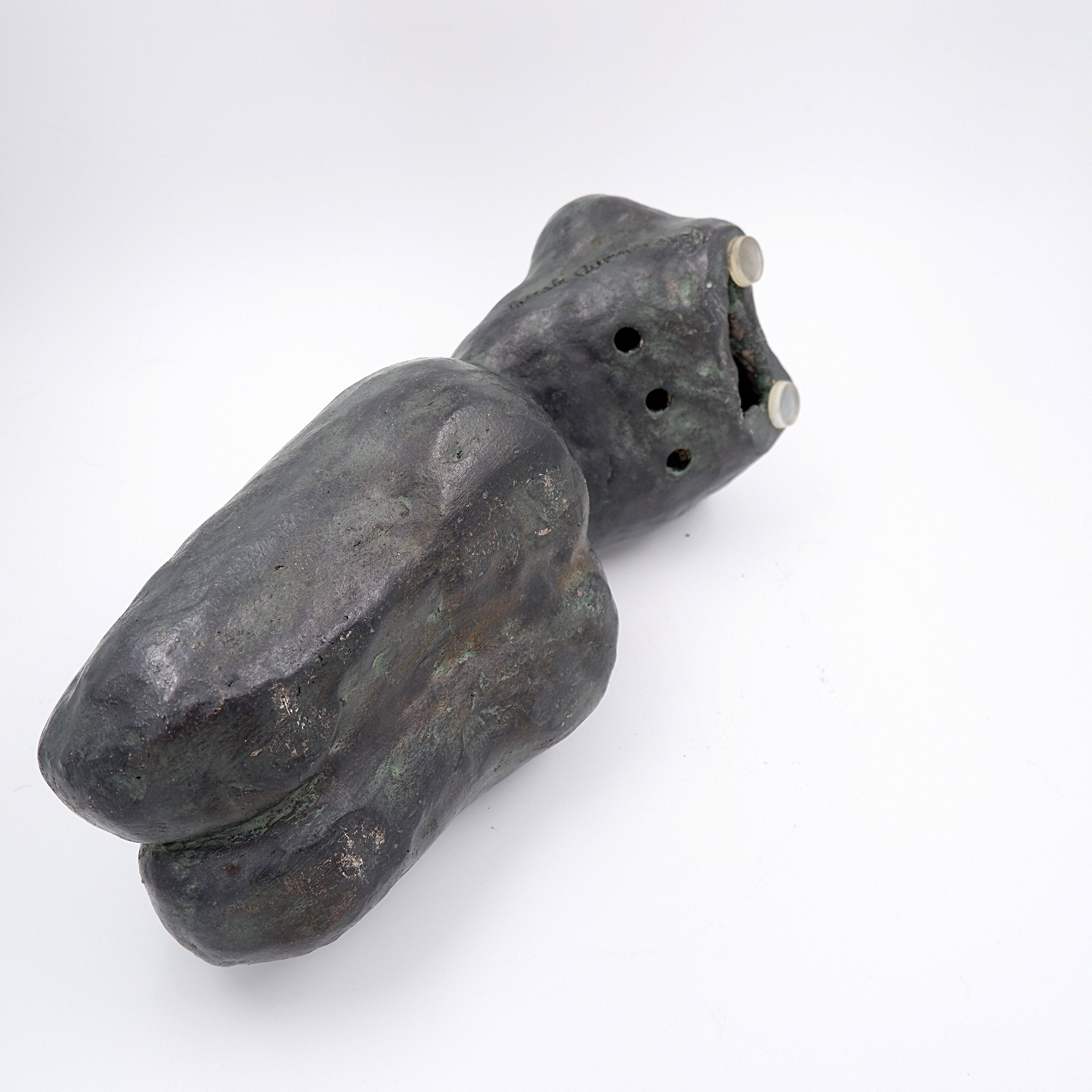Nude sculpture in bronze-colored terracotta - Signed and dated