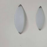 Pair of vintage wall lights, chrome and sandblasted glass, Italy 1980.
