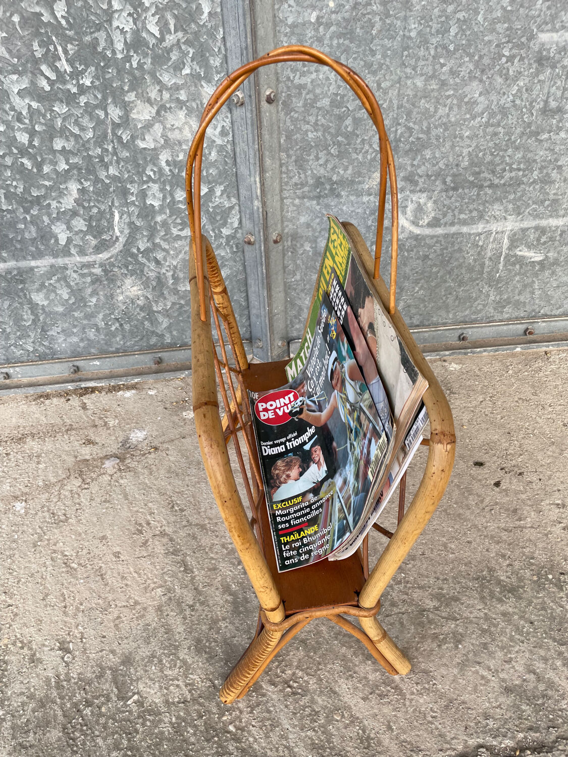 Vintage rattan magazine rack