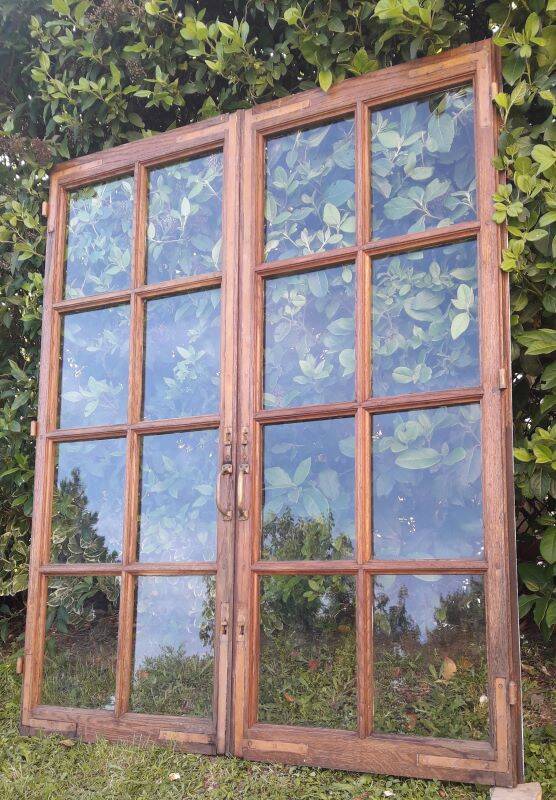 Lot of 4 oak windows H141xL112/117cm old small panes