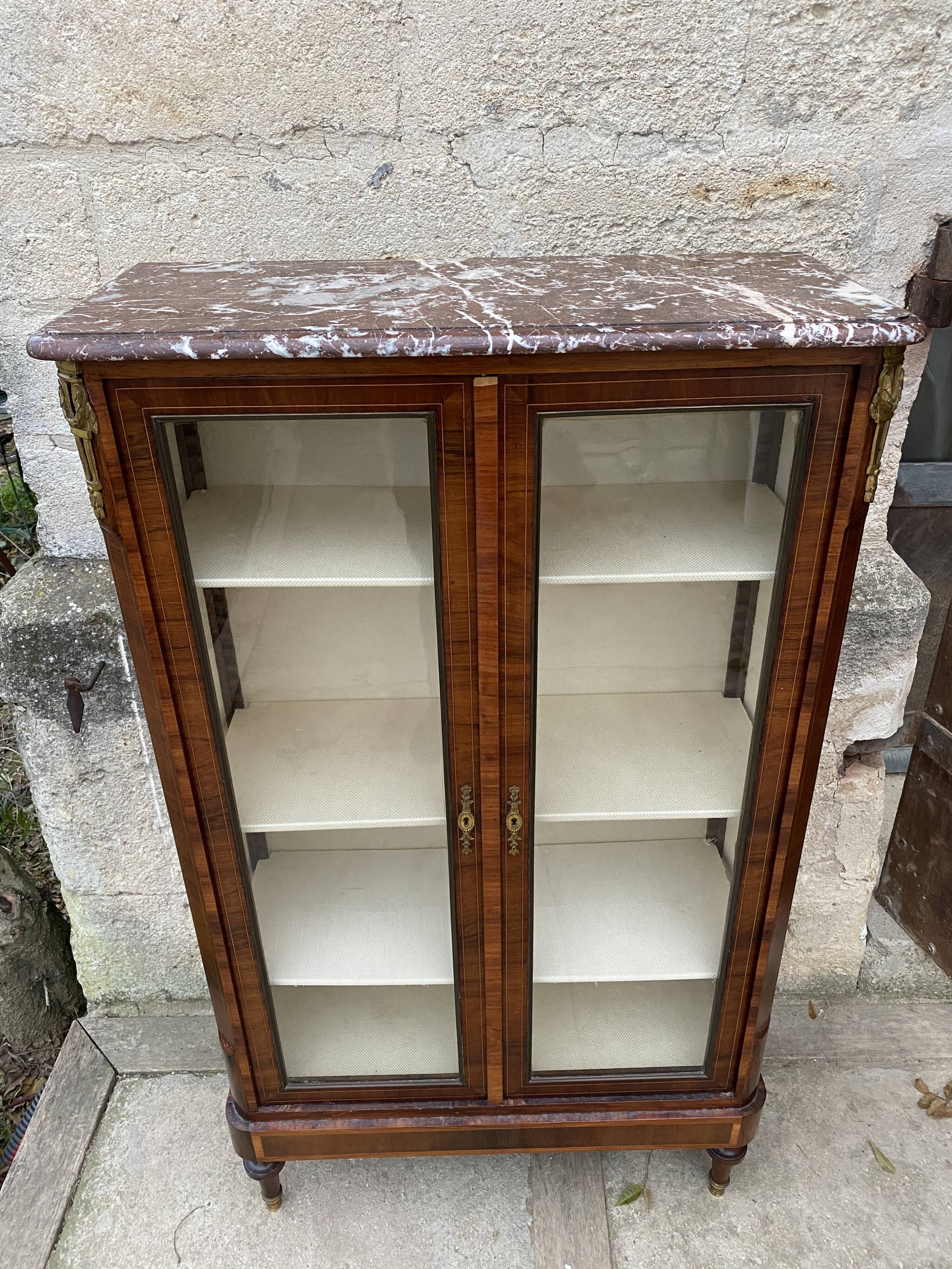 Showcase marquetry 1900 marble