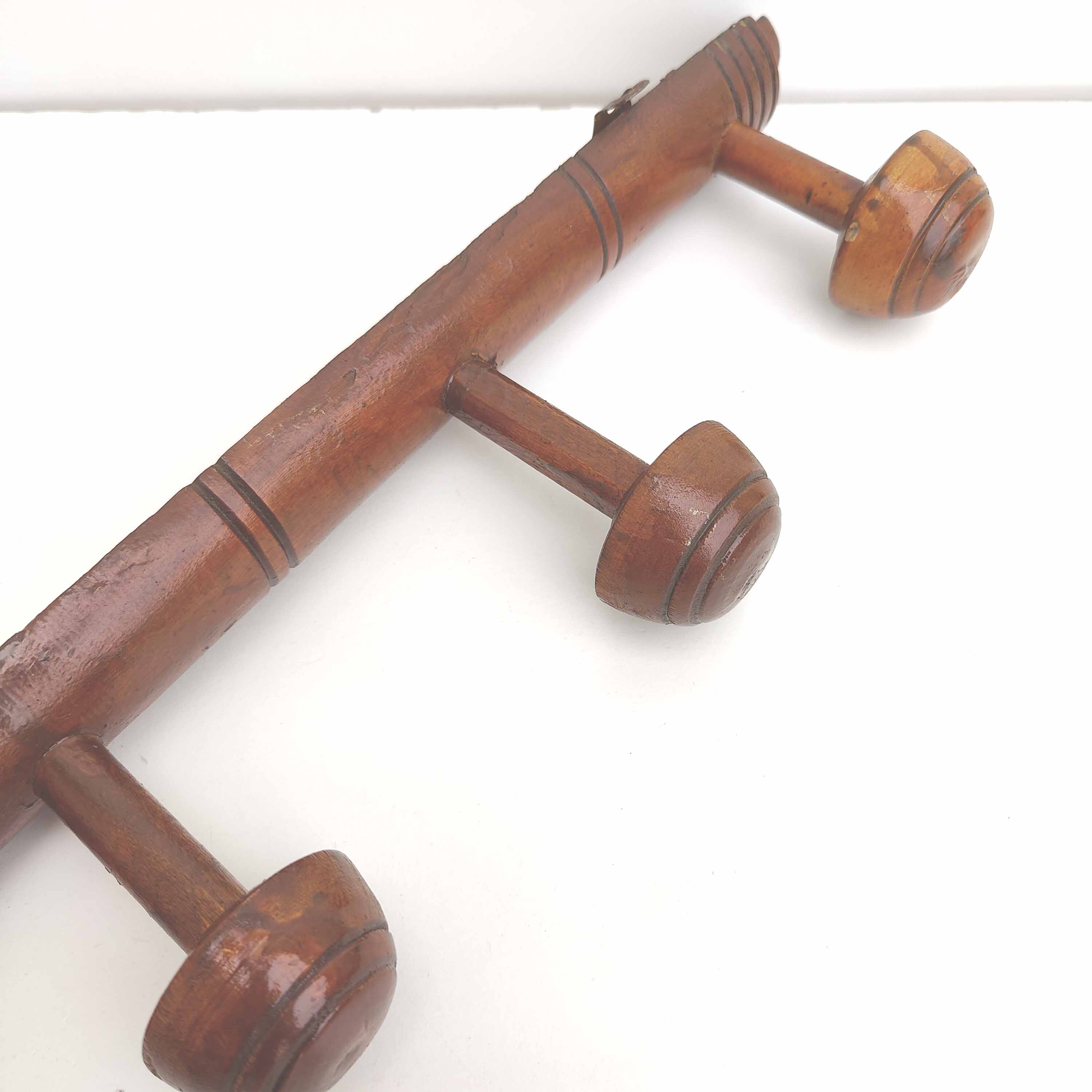 Wooden coat rack bamboo style 4 hooks mushroom shape