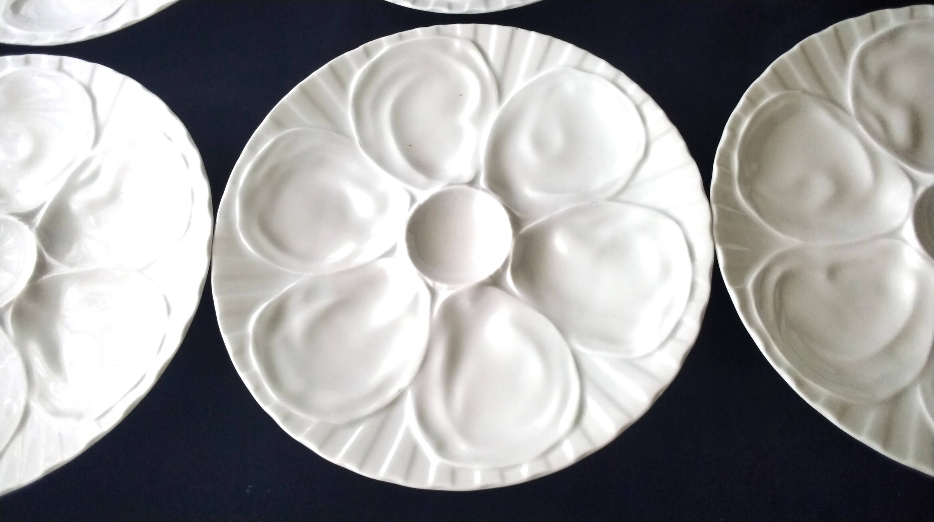 6 white porcelain oyster plates by Pillivuyt