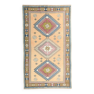 Mustard Pink Oriental Pattern Turkish Rug, 135x232Cm