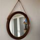 Mid-Century Scandinavian Round Wenge Wood Mirror with Leather Strap, 1950s