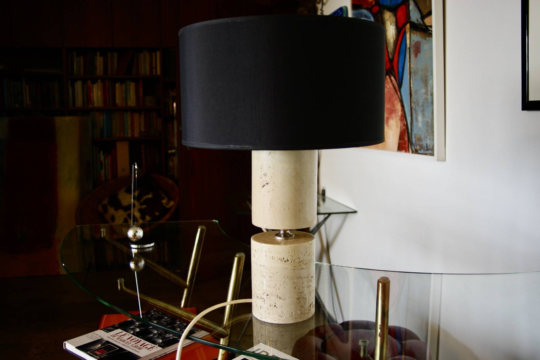Travertine living room lamp by Philippe Barbier 1970