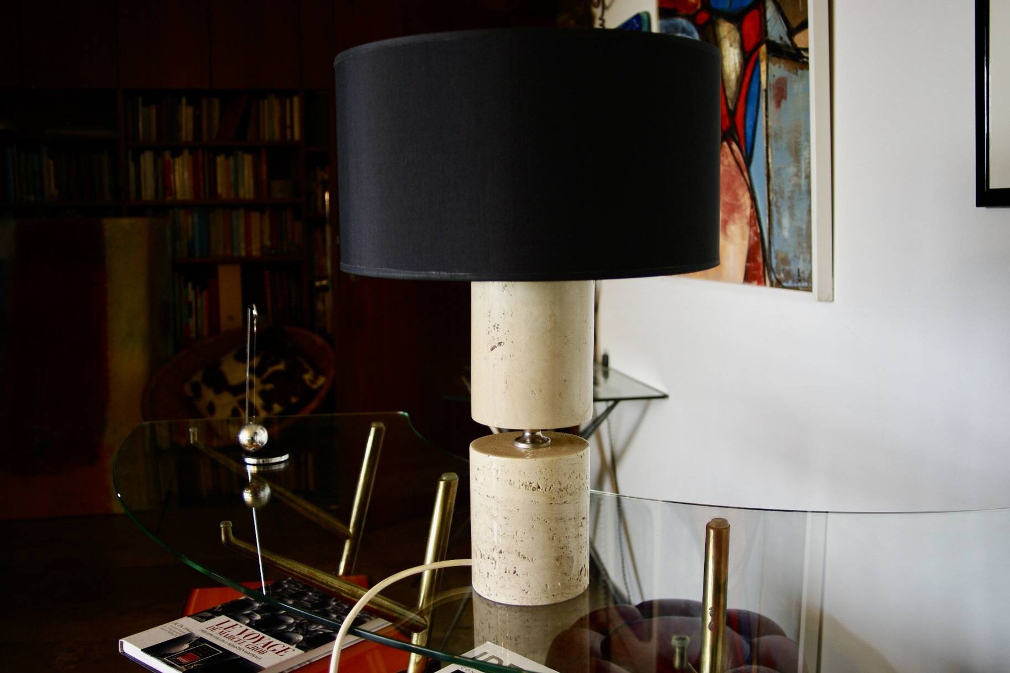 Lampe de salon en travertin par philippe barbier 1970