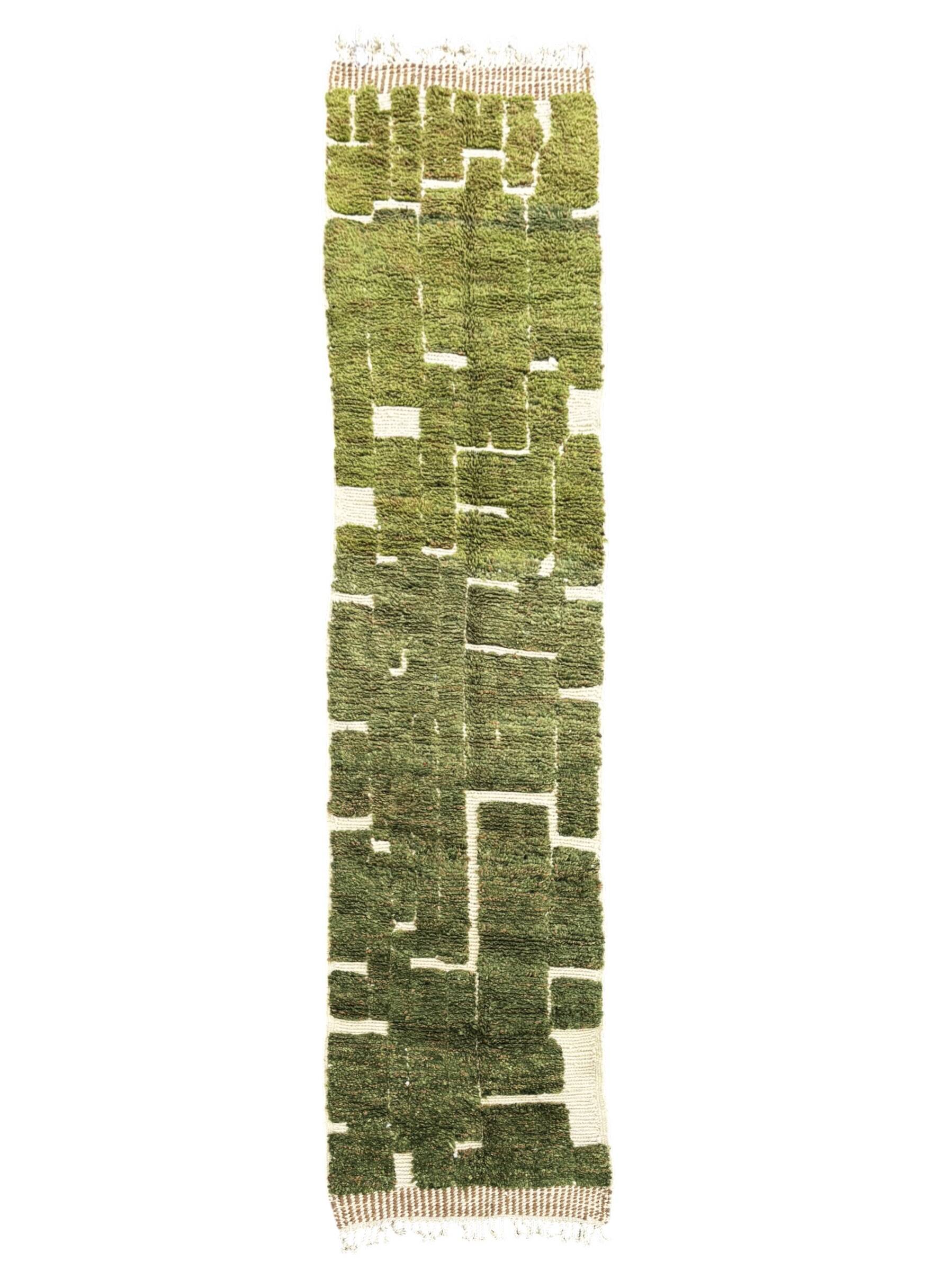 Tapis berbère marocain vert en laine – Tapis couloir artisanal design 80x37