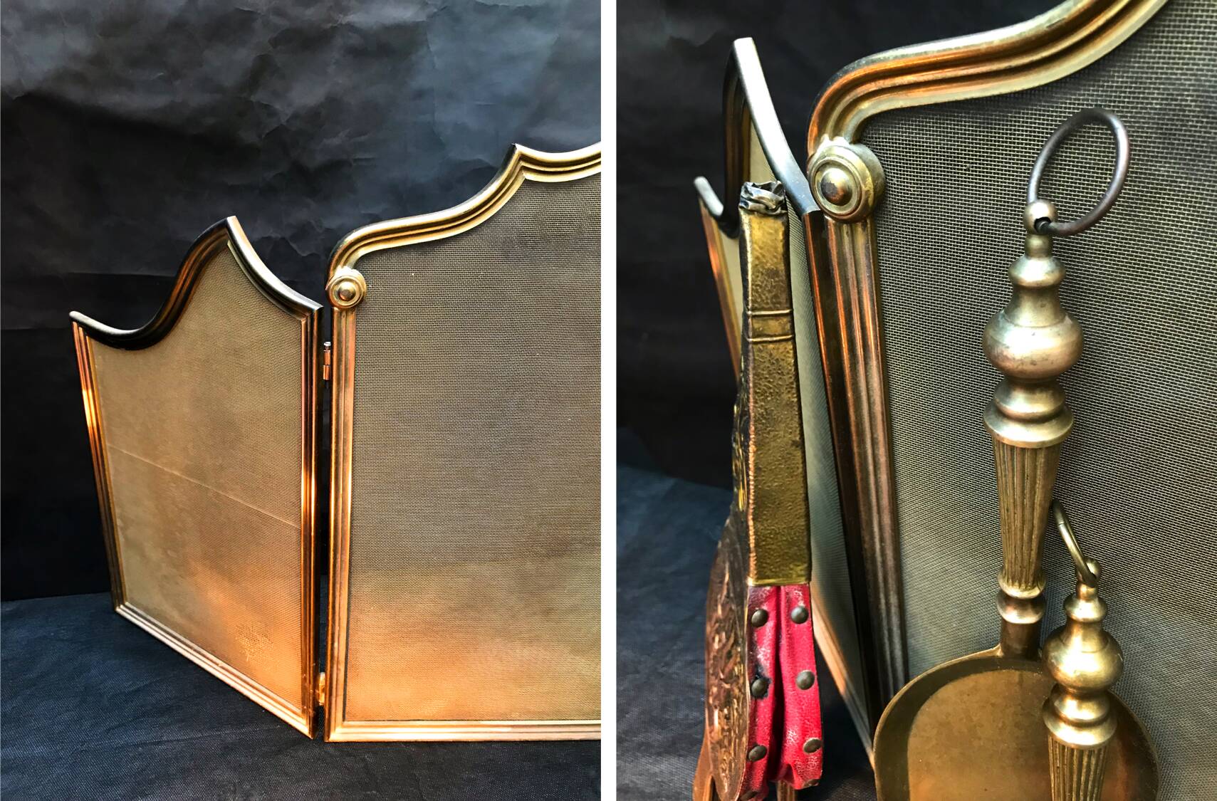 Old fire screen and accessories brass fireplace 1940 spark arrest fireplace firescreen