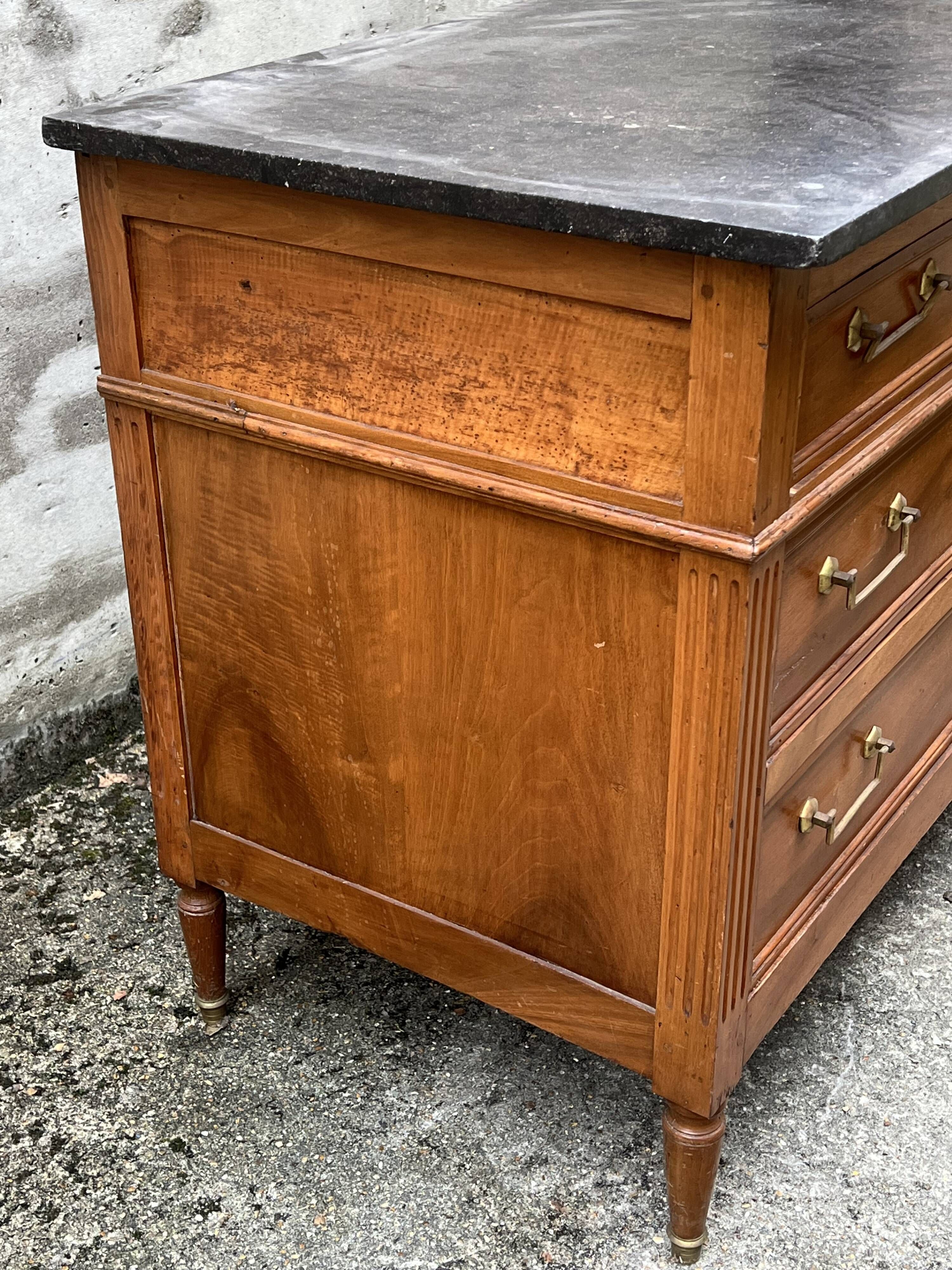 Louis XVI style chest of drawers in walnut, marble top