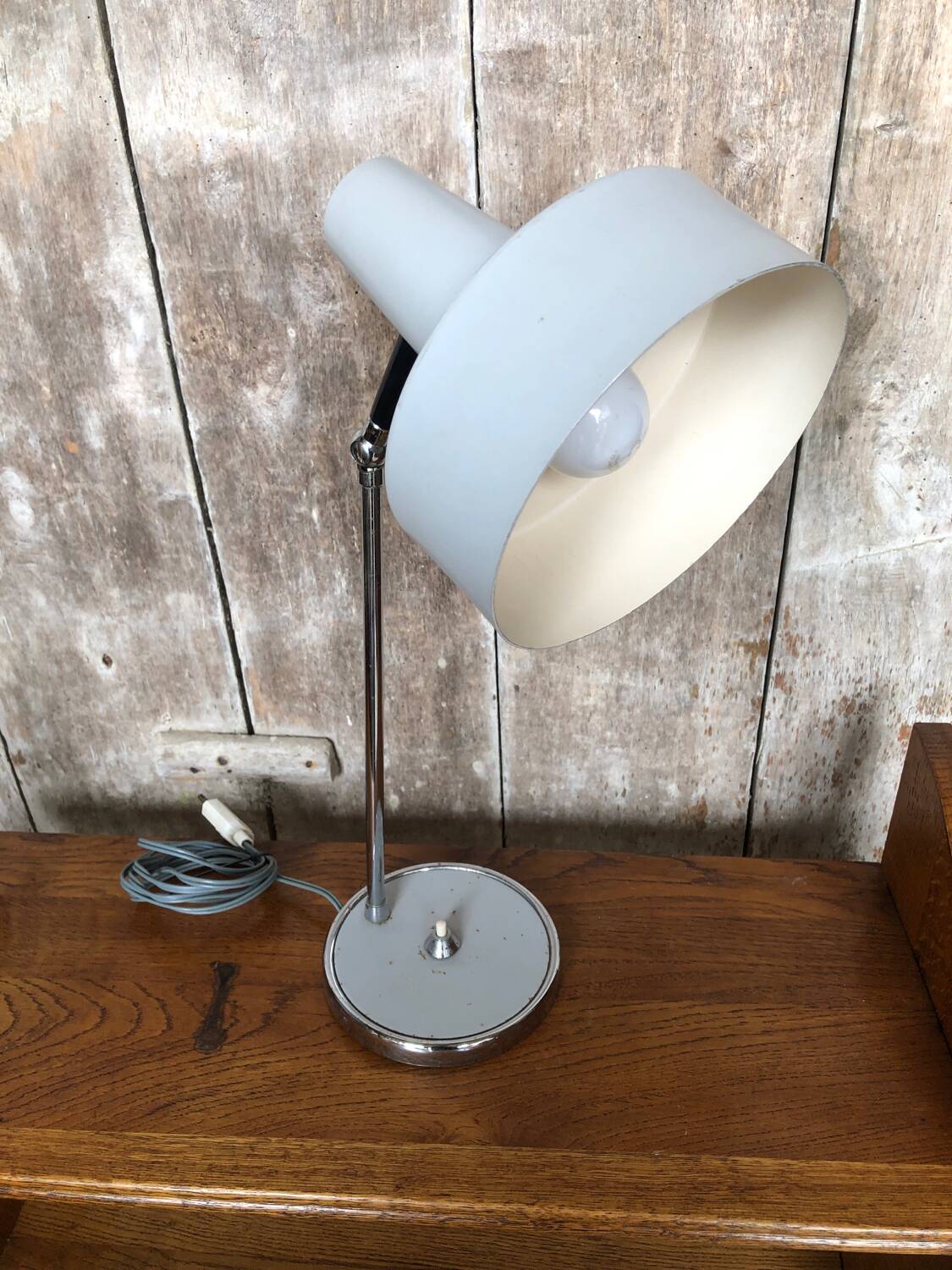 Old Articulated Lamp 70's Gray Metal & Chrome Vintage