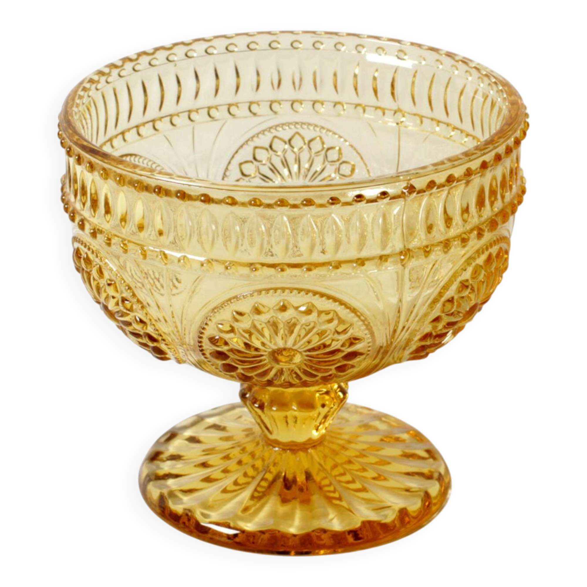 Godinger Amber Honey Pressed Glass Pedestal Bowl – Vintage USA 2000s