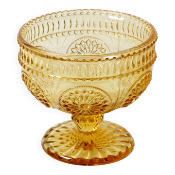 Bol en verre pressé sur pied Amber Honey de Godinger – Vintage USA années 2000