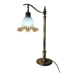 1970 brass lamp with amber and white murano style tulip, slight trace of time, 59x30