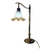 1970 brass lamp with amber and white murano style tulip, slight trace of time, 59x30
