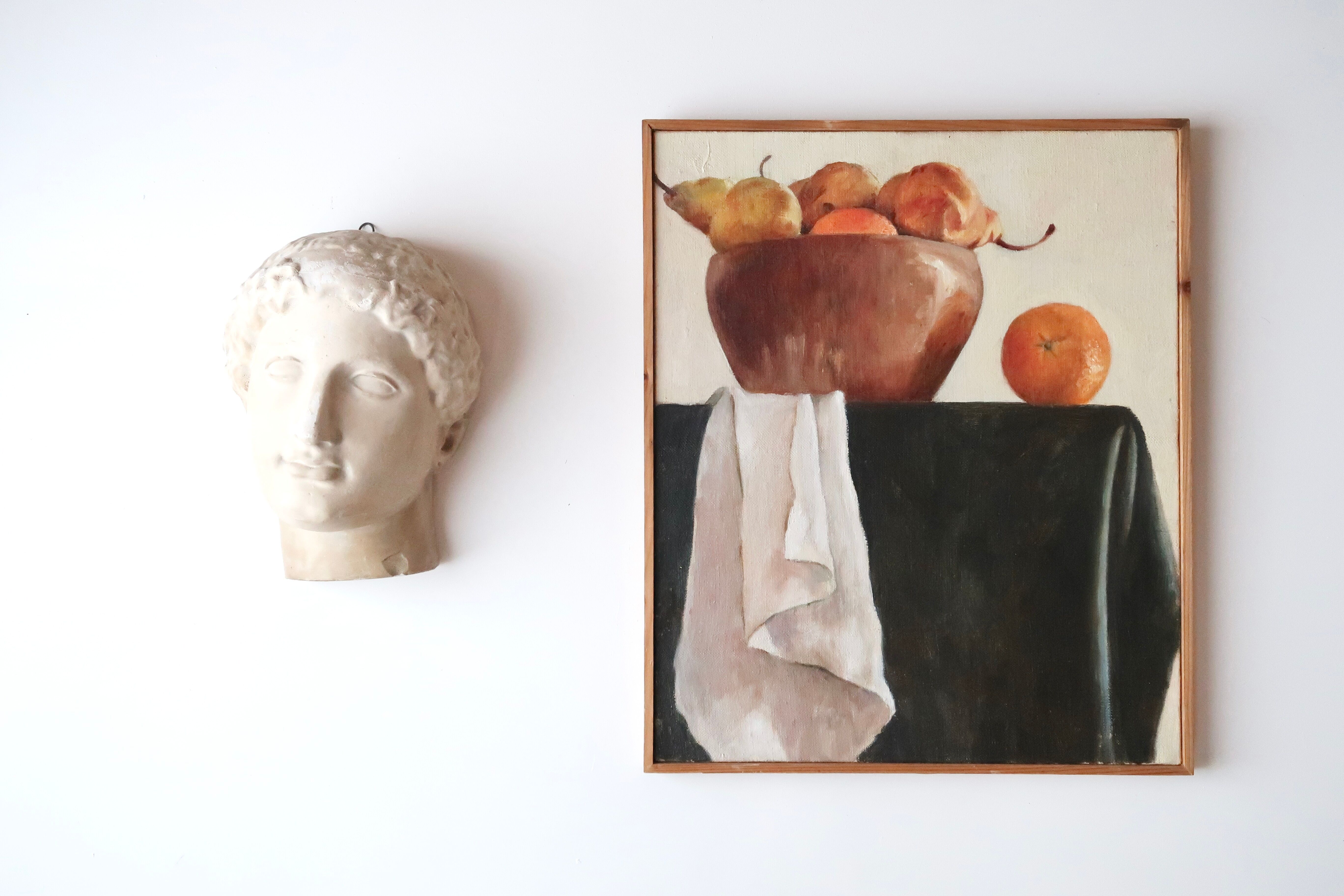 Painting, oil painting: Still life with fruit, 70s