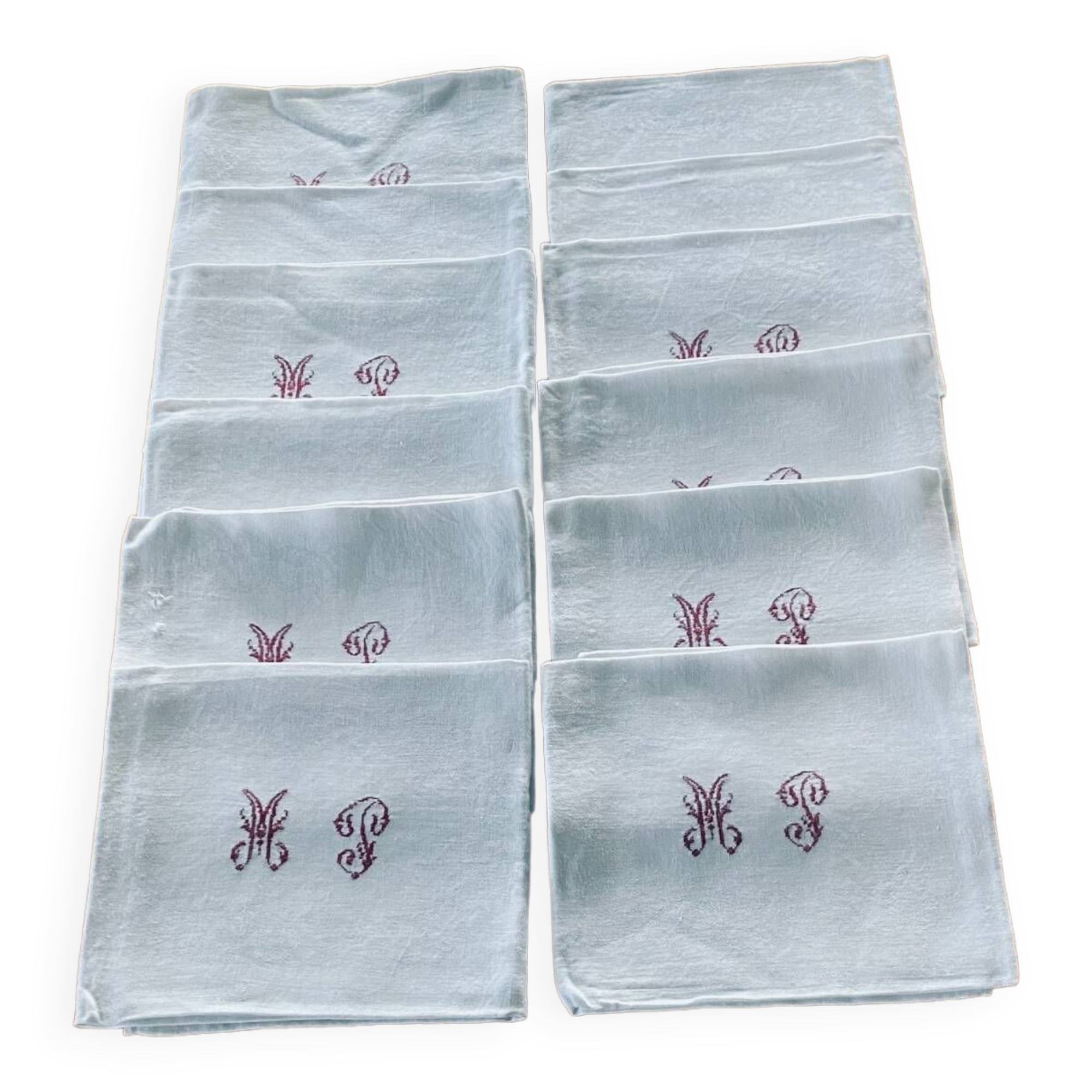LINGE ANCIEN 6 Grandes Serviettes De Mariage Damassé Soie Monogramme A P EUR 90,00 - FR