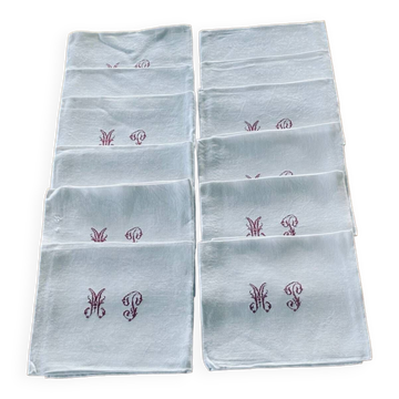 12 grandes serviettes monogramme MP