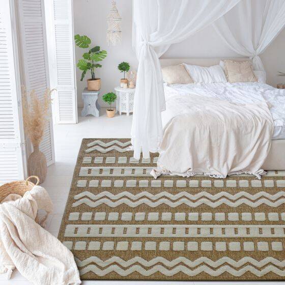 Contemporary geometric beige jute rug 80x150 cm