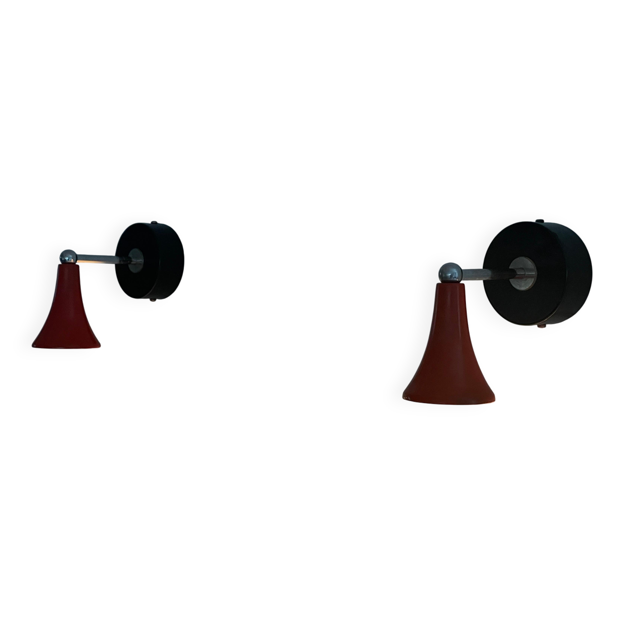 Pair of red metal wall lights AGE, 1970s, Italy