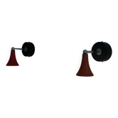 Pair of red metal wall lights AGE, 1970s, Italy