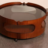 Round coffee table  Frame in plywood- top in smoked glass  Italy - 1960's