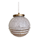 Vintage globe pendant light in white and gold clichy glass