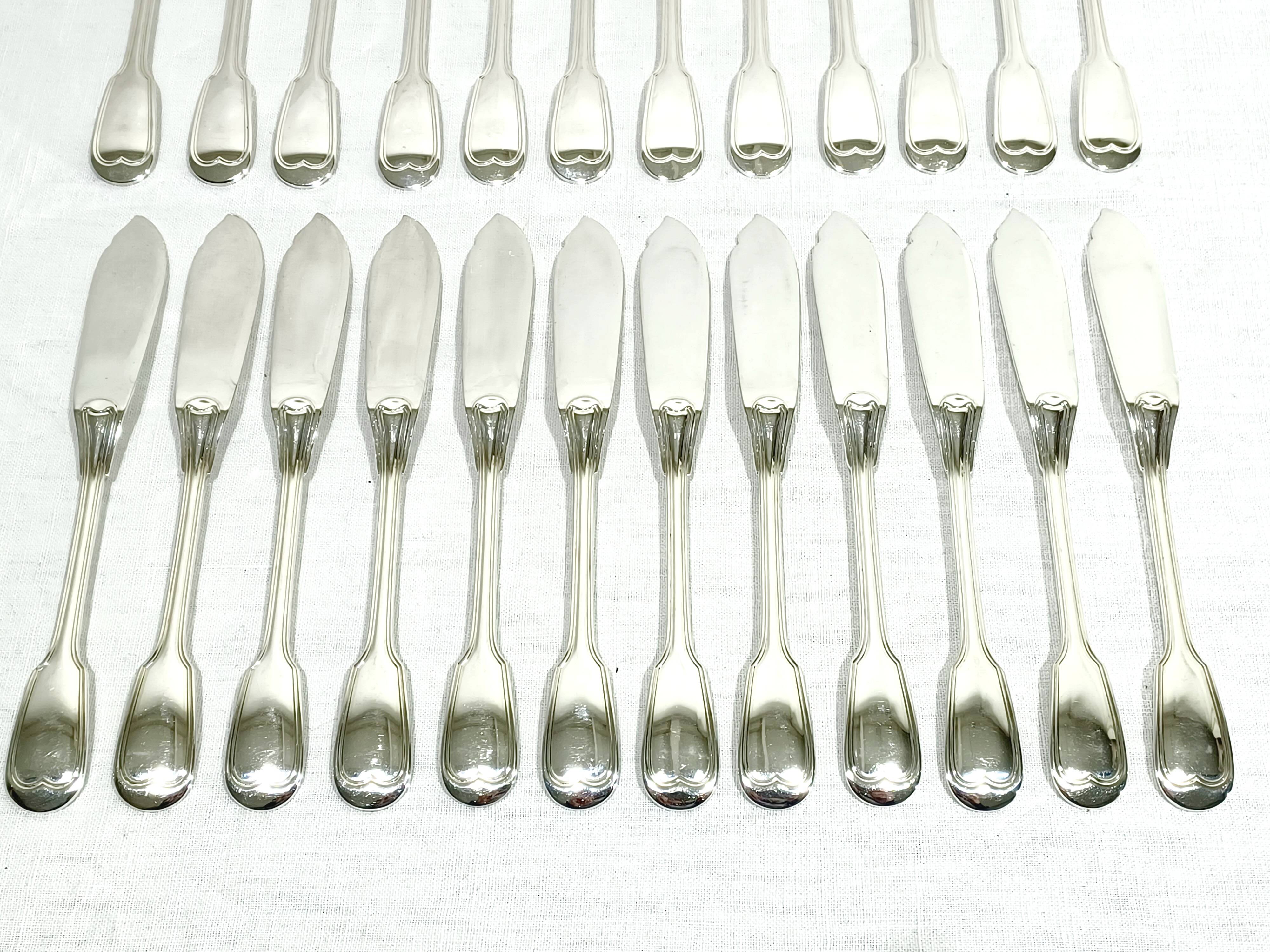 Christofle – 12-piece silver-plated fish cutlery set, Chinon model