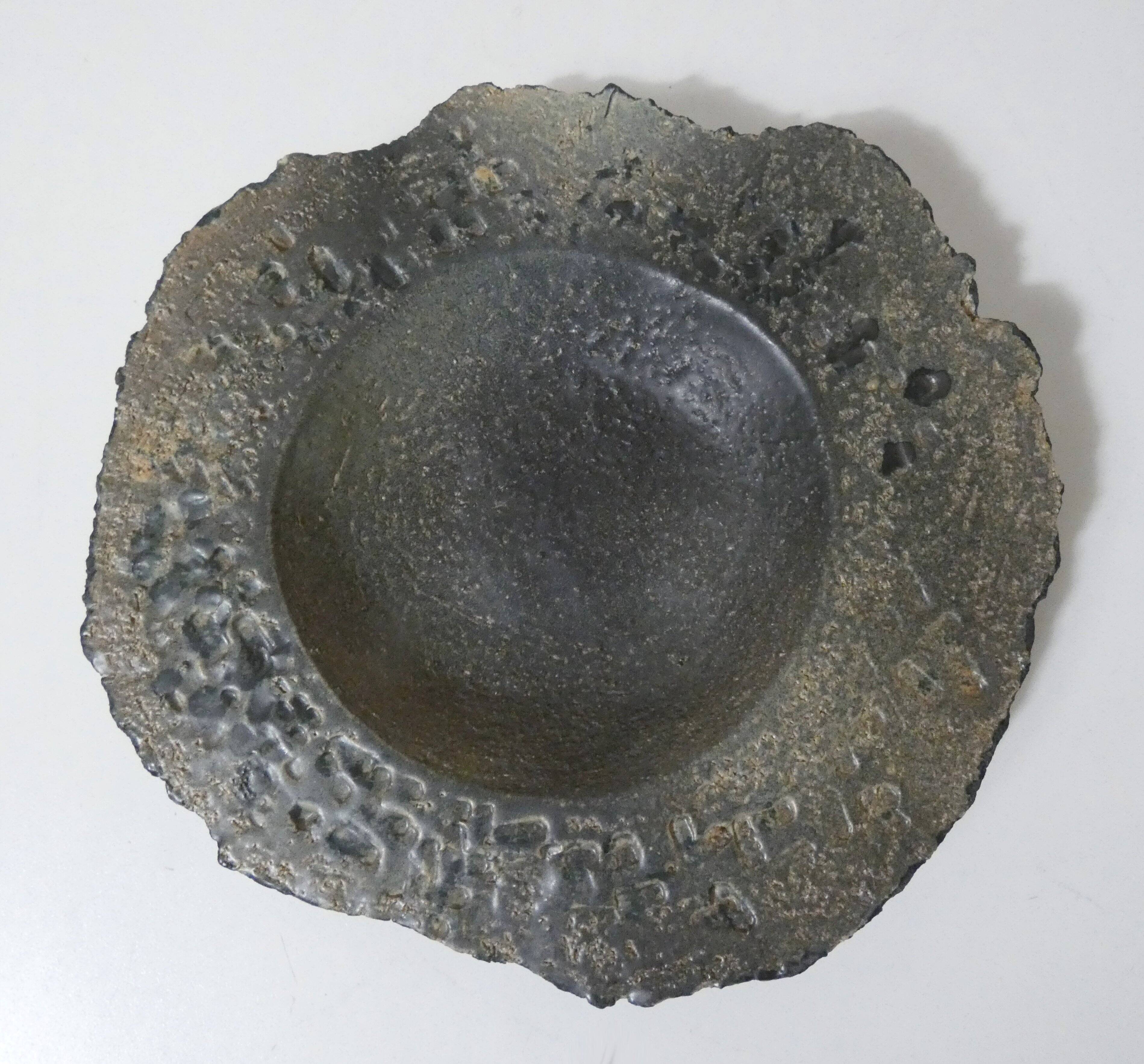 asymmetrical brutalist stoneware bowl signed Vintage