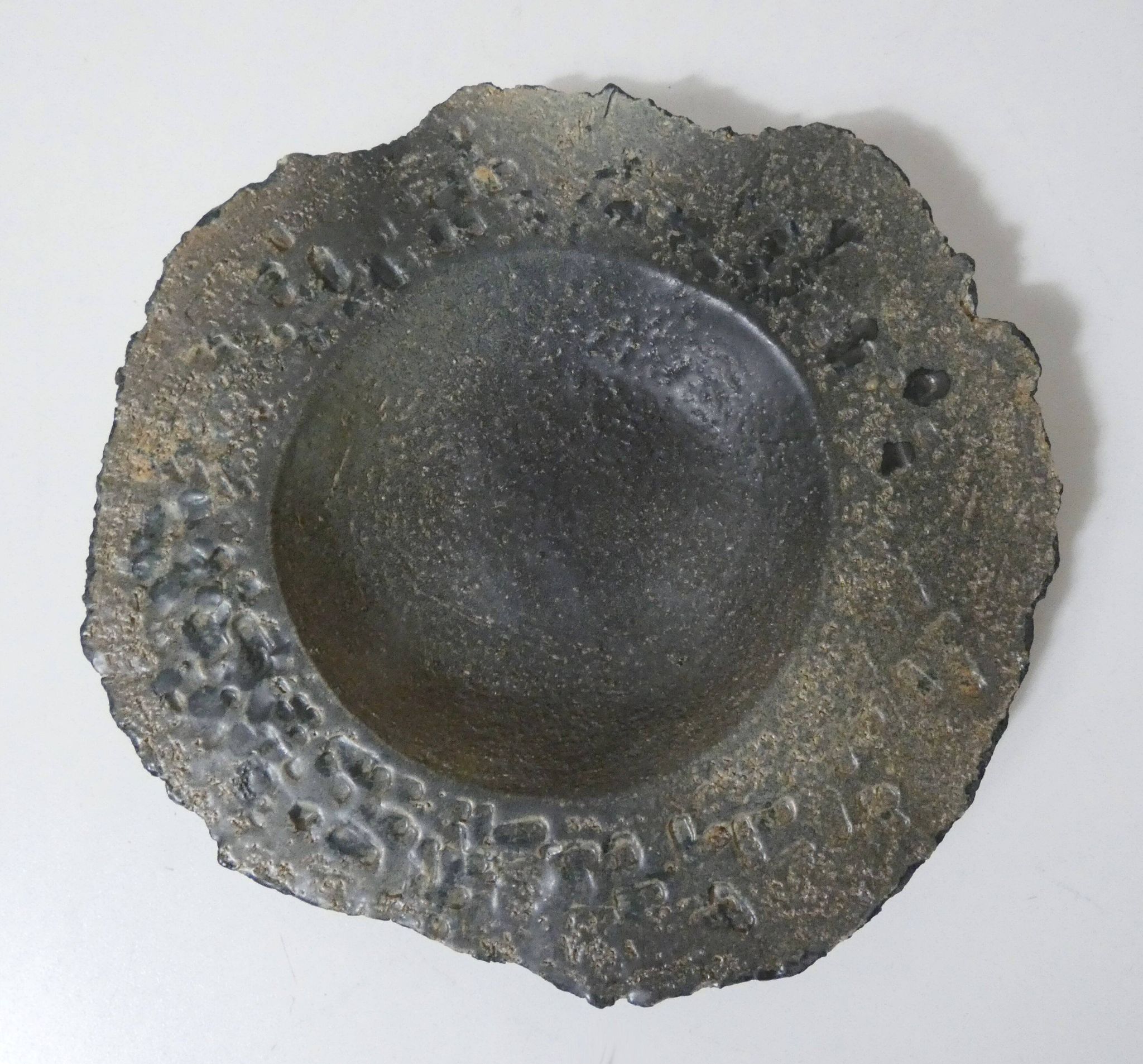 asymmetrical brutalist stoneware bowl signed Vintage
