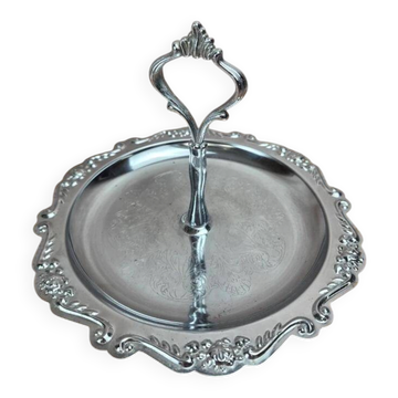Small vintage round display stand in chrome metal – rococo style