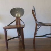 Brutalist 6 chairs and dining table in teak and patinated steel, 1960s