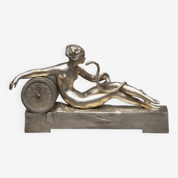 Silvered bronze pendulum by Ary Bitter woman with snake 1930