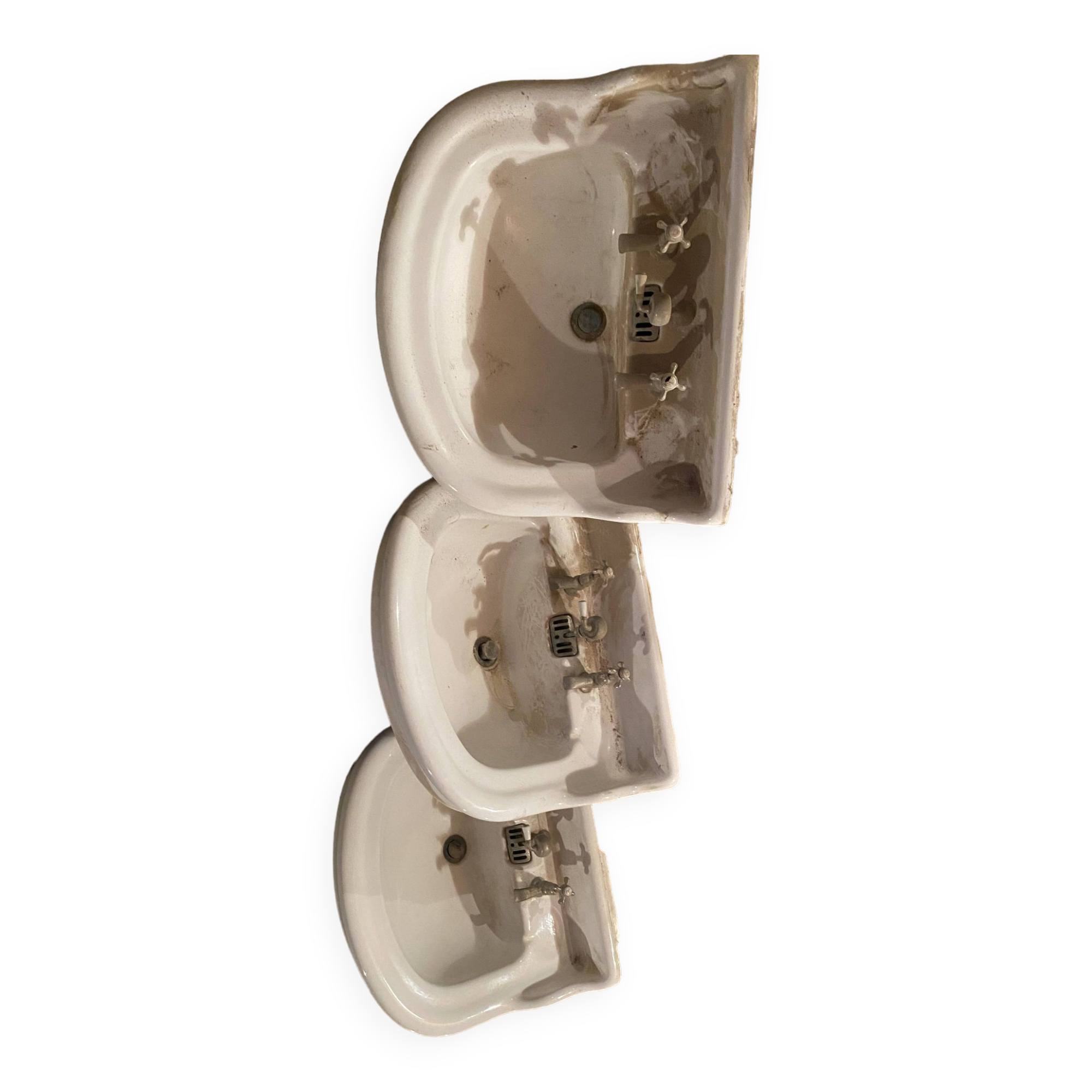 Set of 3 old white earthenware sinks